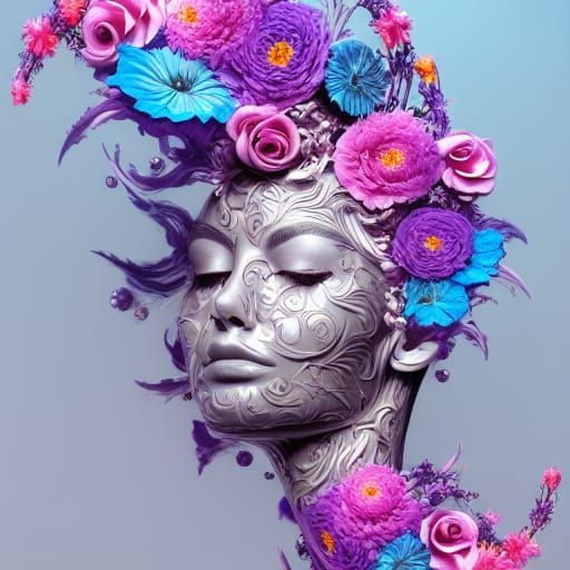 Floral Liquid Face: Breathtaking Hyperrealistic Artwork