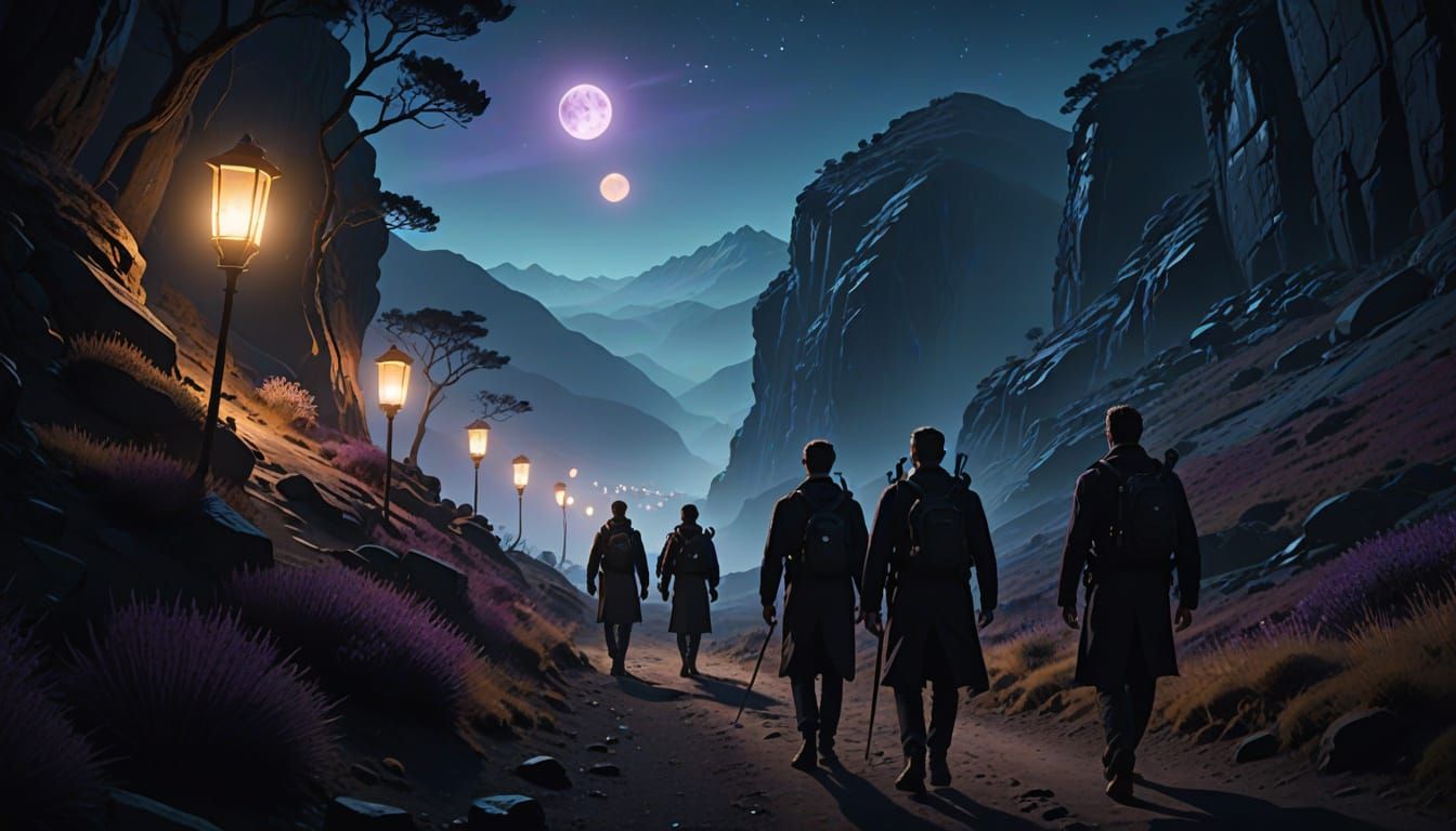 MIB Agents on Misty Mountain Track at Night