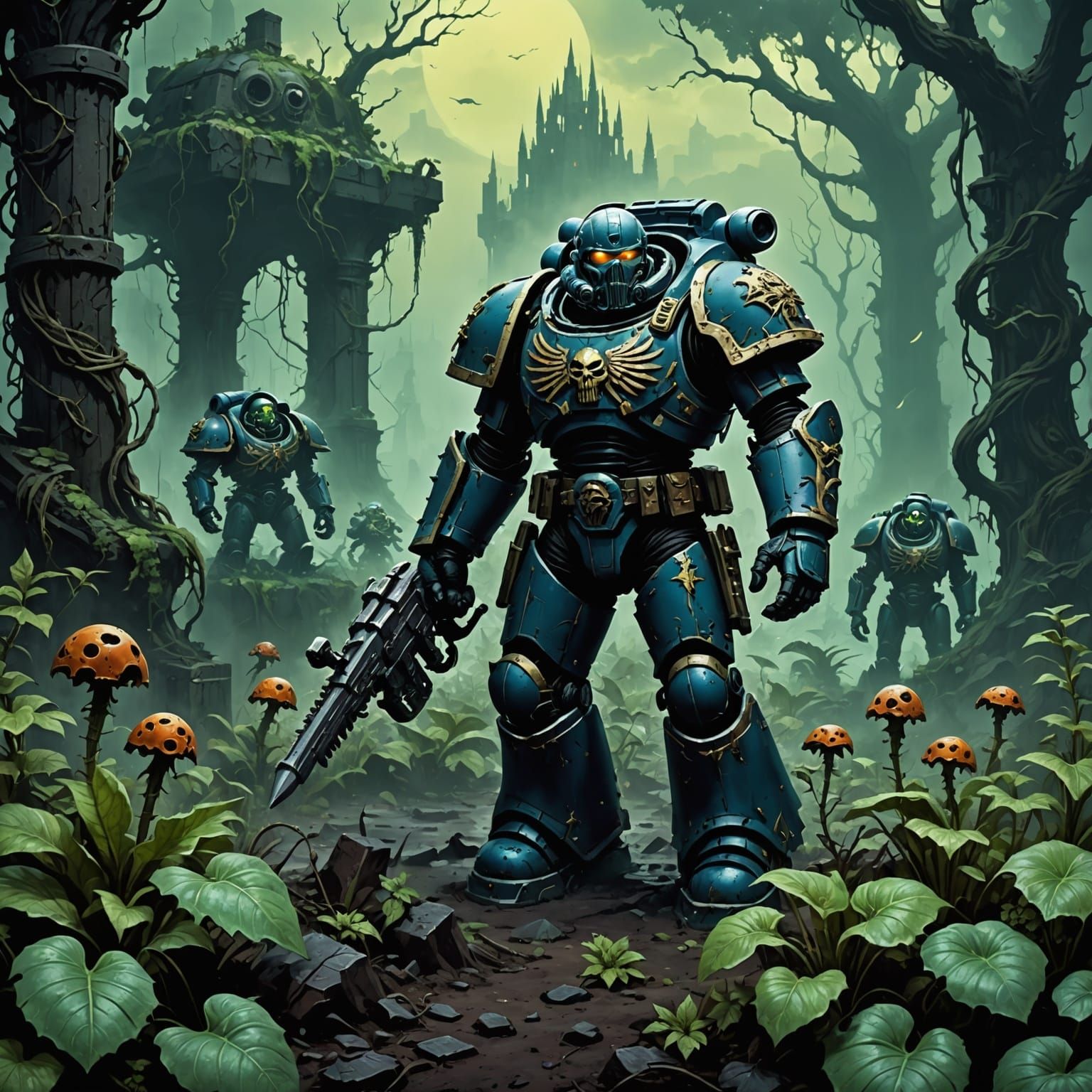 Space Marine in Overgrown Alien Garden