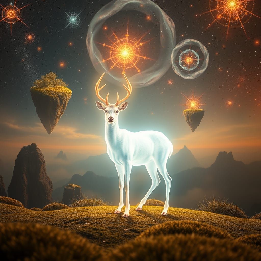 Ethereal Deer of Light in Dreamlike World