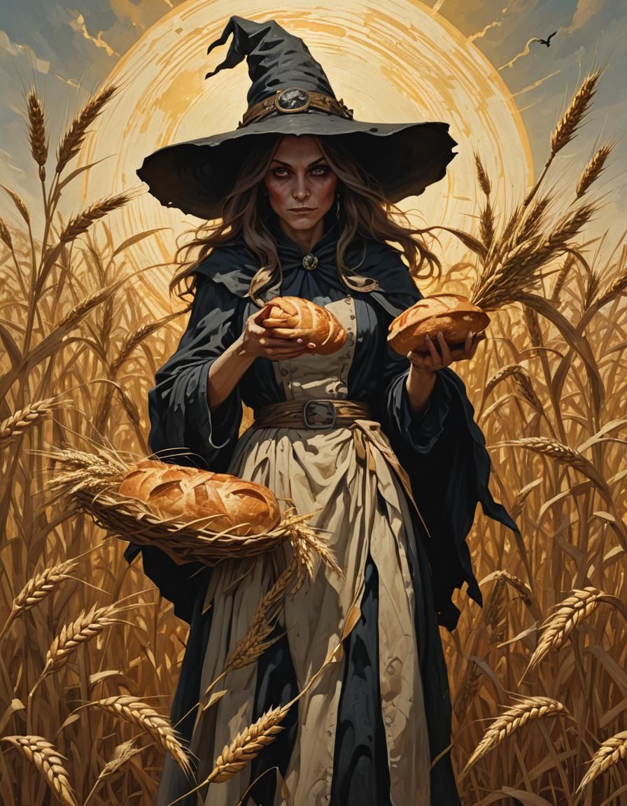 Sinister Witch with Harvest Grain and Bread