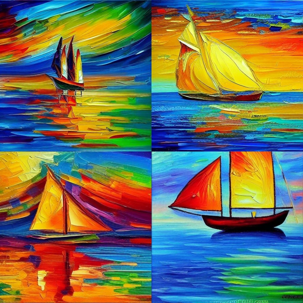 Ship on Water: Neo-Impressionist Oil Painting