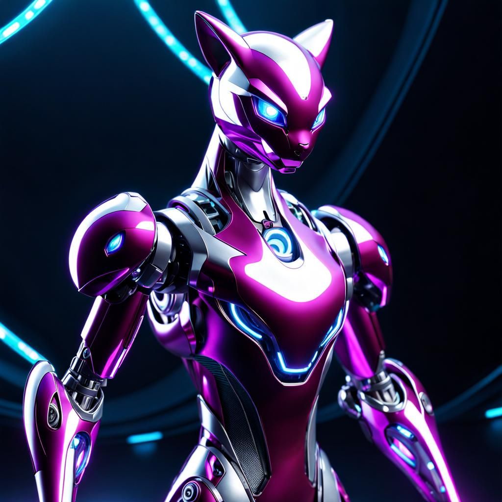 Holographic Mewtwo Cyborg Digital Art