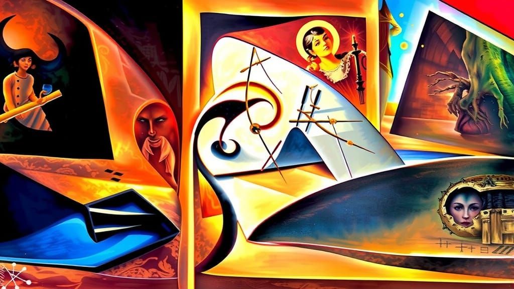 Elegant Woman Surrounded by Melting Candelabras in a Surreal...