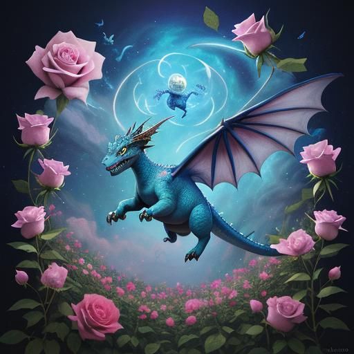 Flying Tabby Cat with Dragon: Astral Illustration