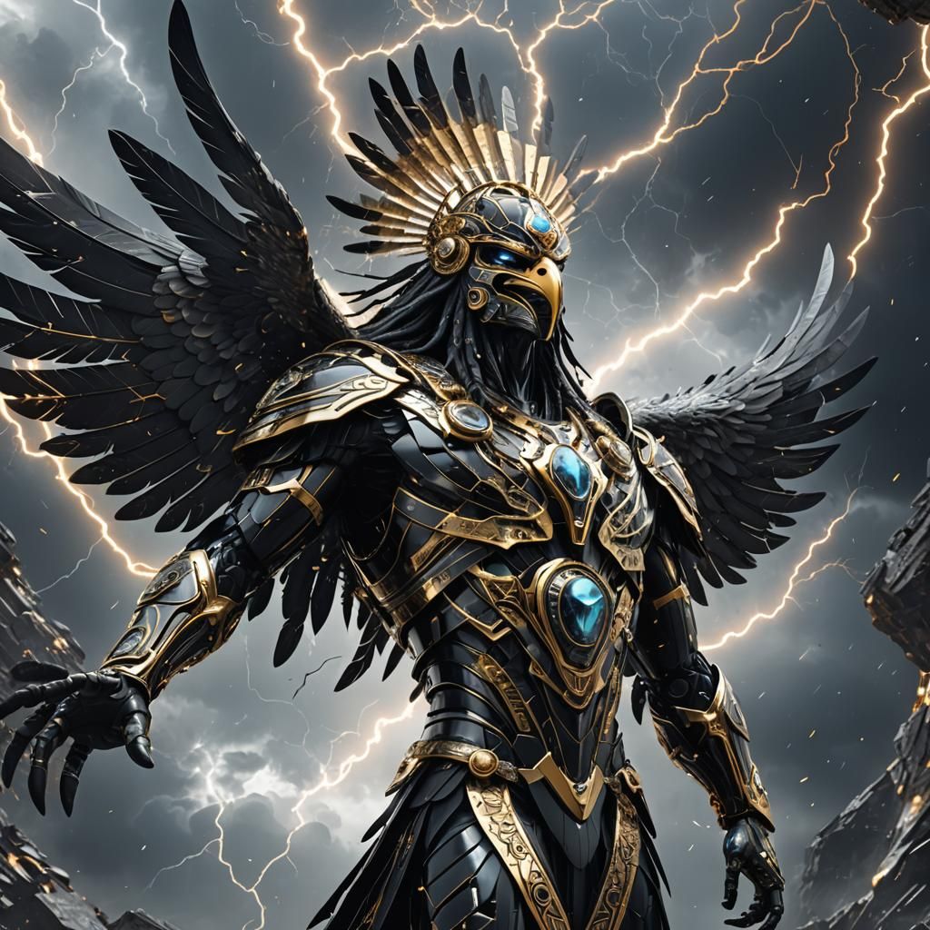 Obsidian Eagle and Native American Shaman in Sci-Fi Style