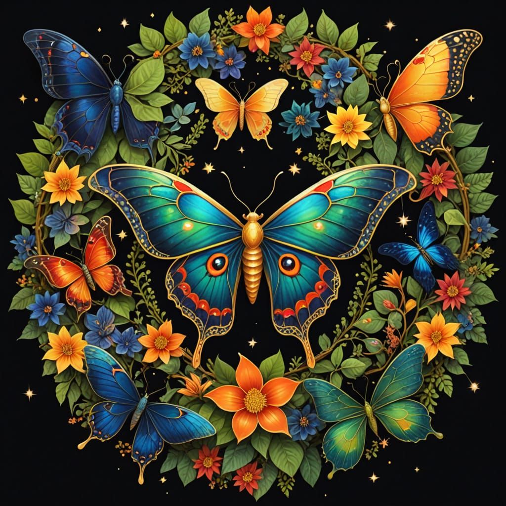 Luminous Mandala Moth in Jungle Night