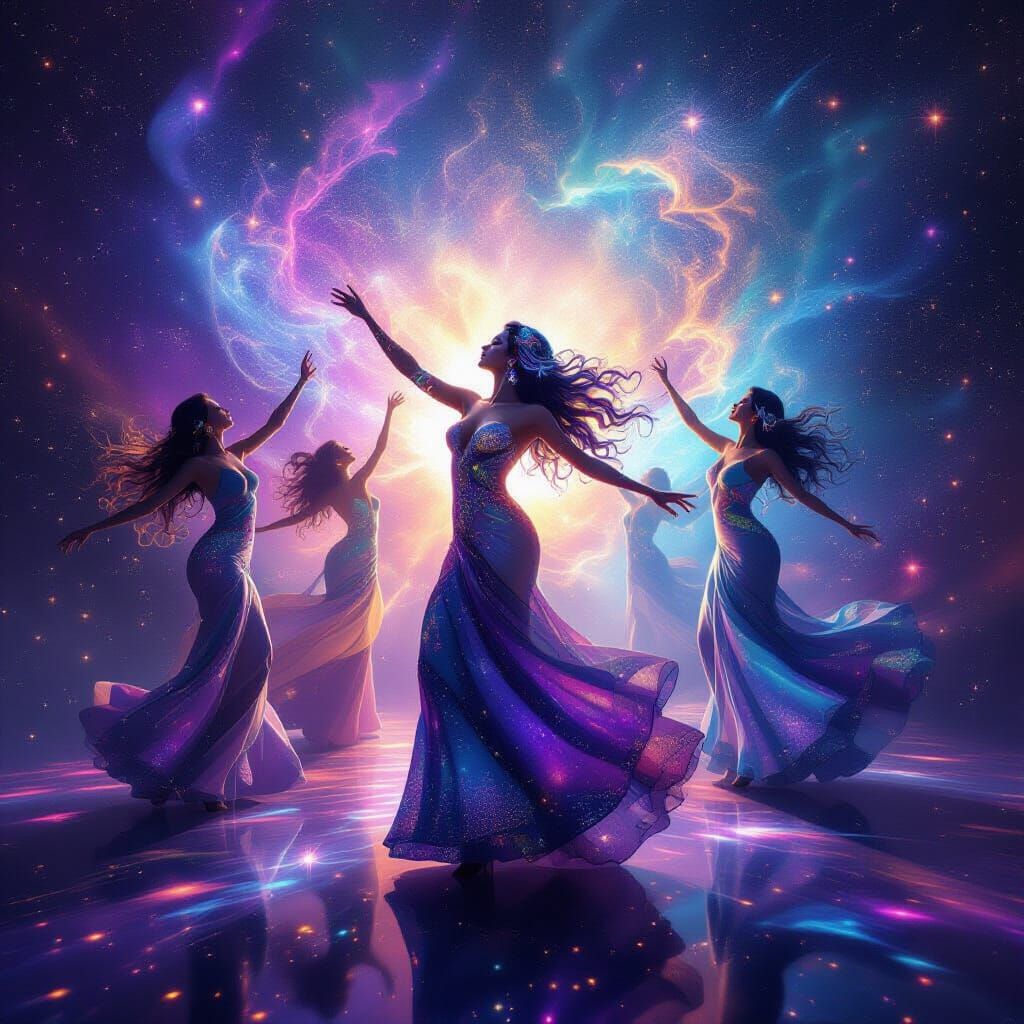 Cosmic Dancing Figures in Astral Nebulae