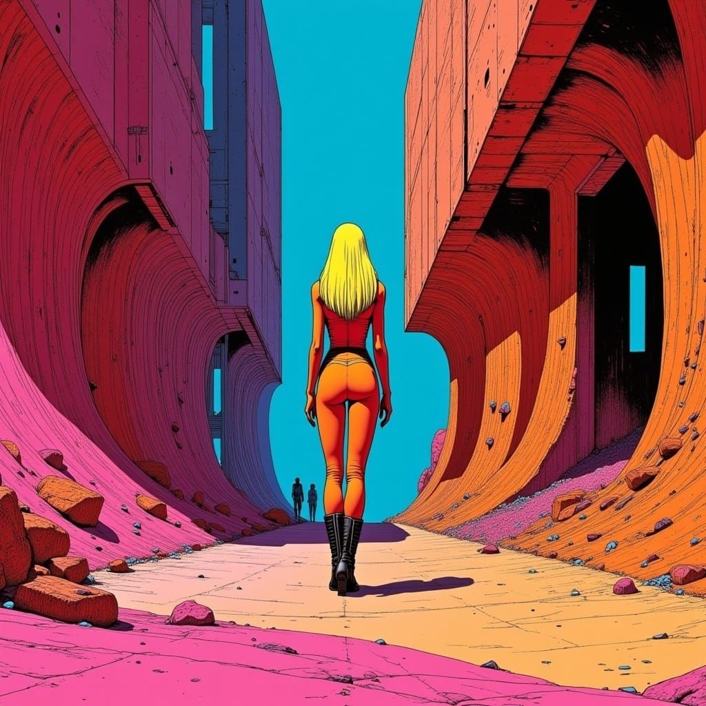 Sci-Fi Bombshell in Moebius Ligne Claire Style