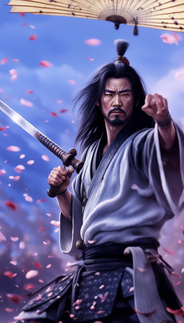 Dramatic Samurai with Katana: Digital Matte Painting