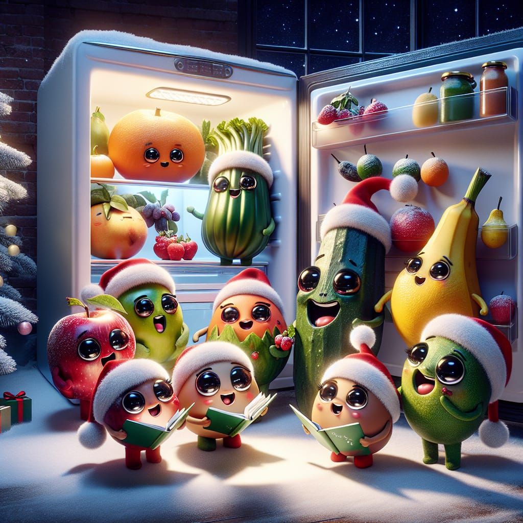 Whimsical Christmas Carol Singers in a Magical Refrigerator...
