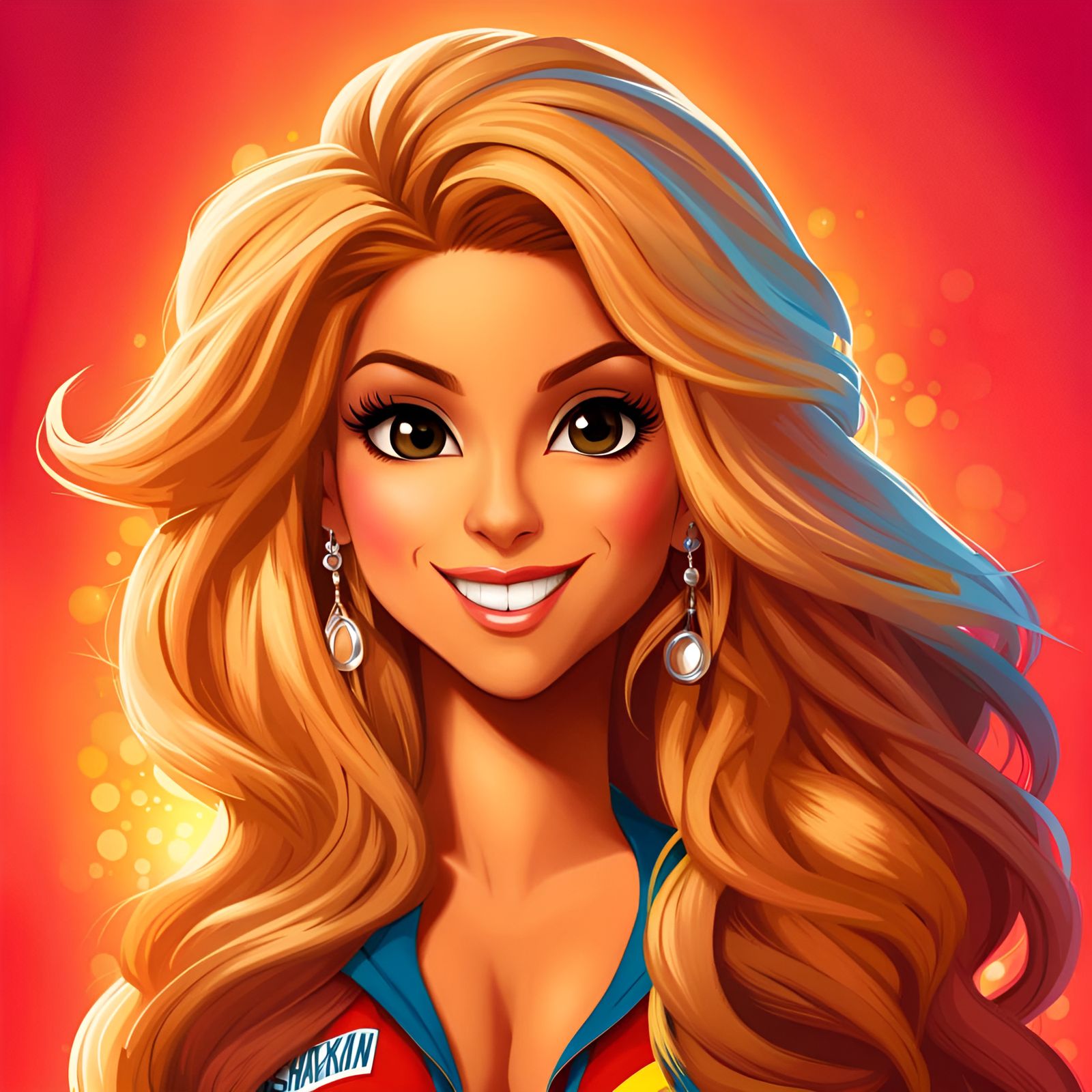 Cheerful Cartoon Shakira with Fun Background