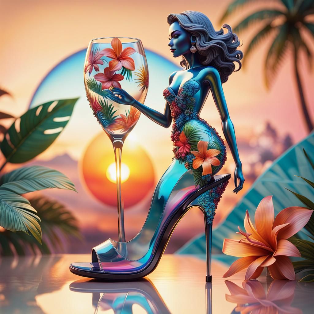 Fashionista in Glass Bobble with Tropical Flowers