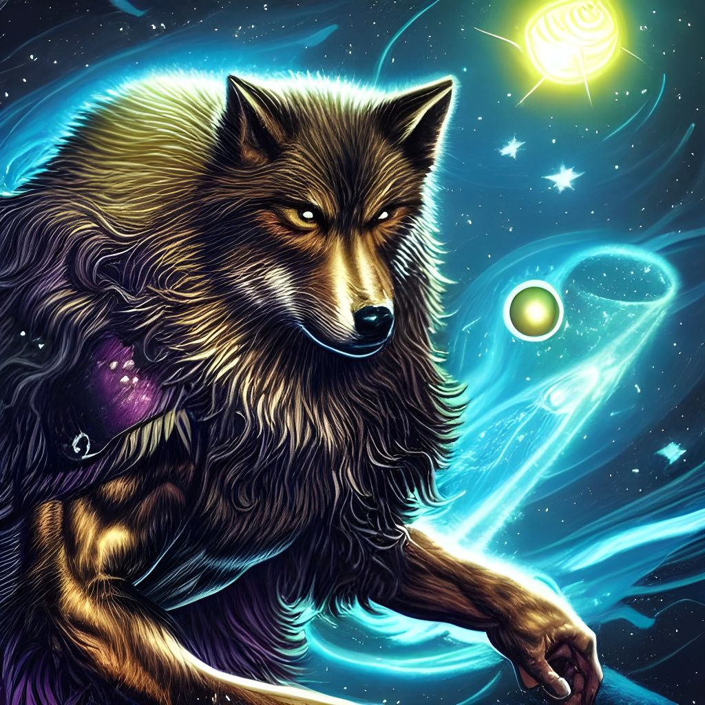 Cosmic Wolf Warrior in Comic Book Style