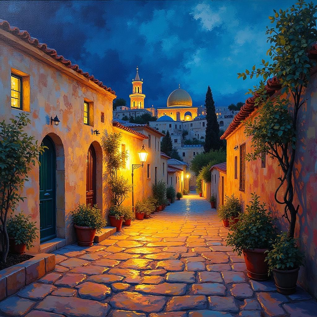 Jerusalem at Night in Post-Impressionistic Style