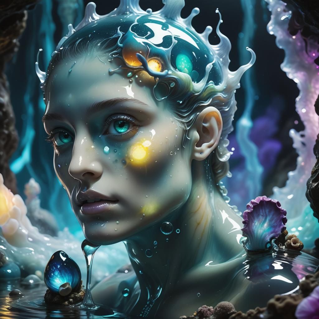 Water Elementals in Liquid World: Neon Ink Splatter Art