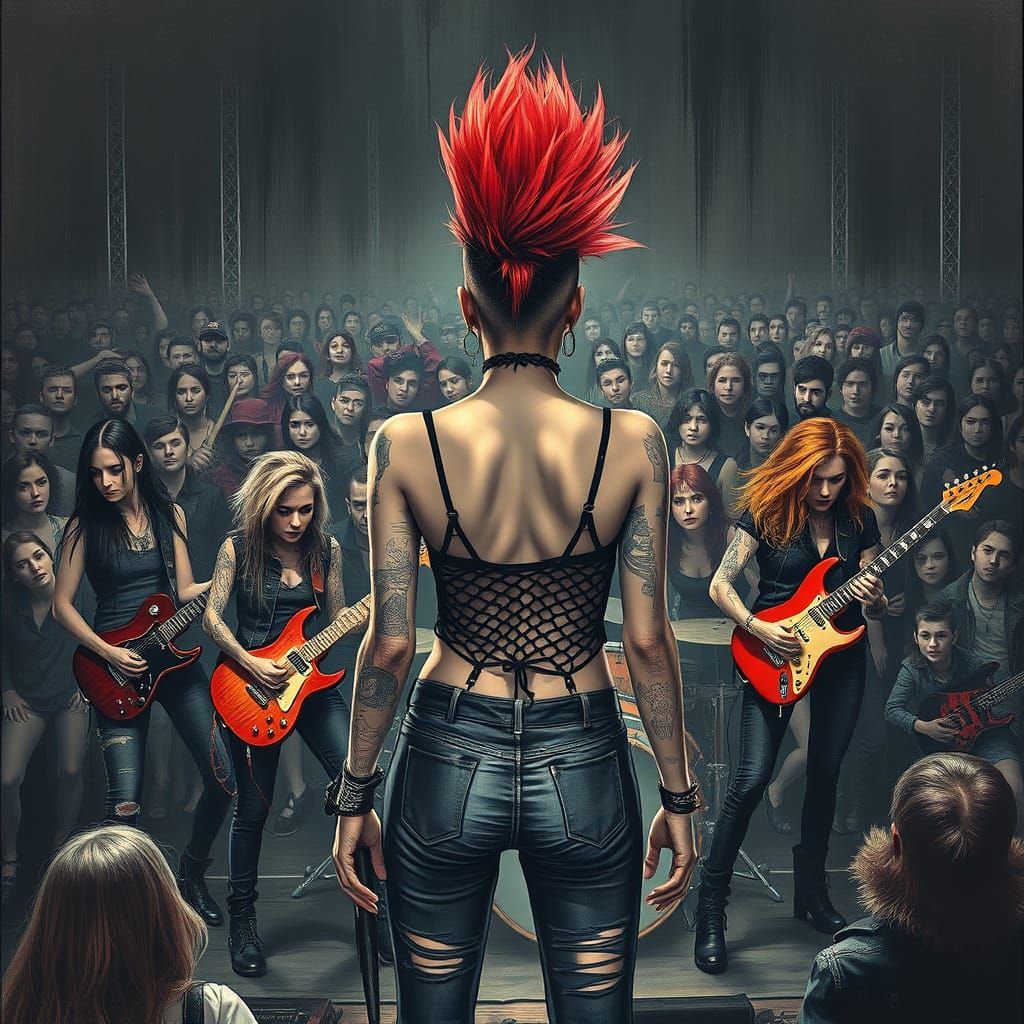 Punk Rock Singer in Vibrant Mohawk Hairstyle with Girl Punk ...