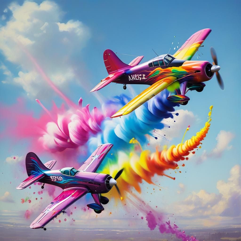 Planes Create Rainbow Flower in Graffiti Art Style
