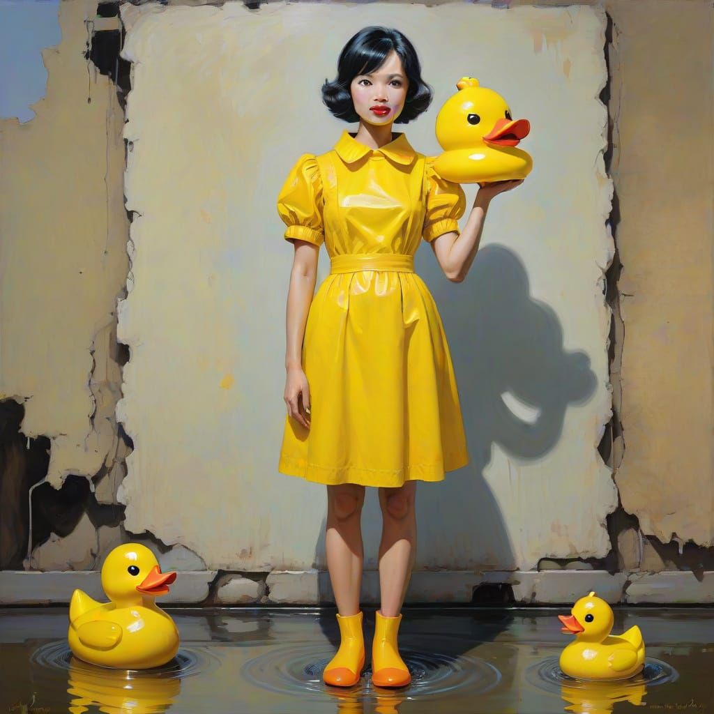 Glamorous Lady in Yellow Rubber Duck Attire