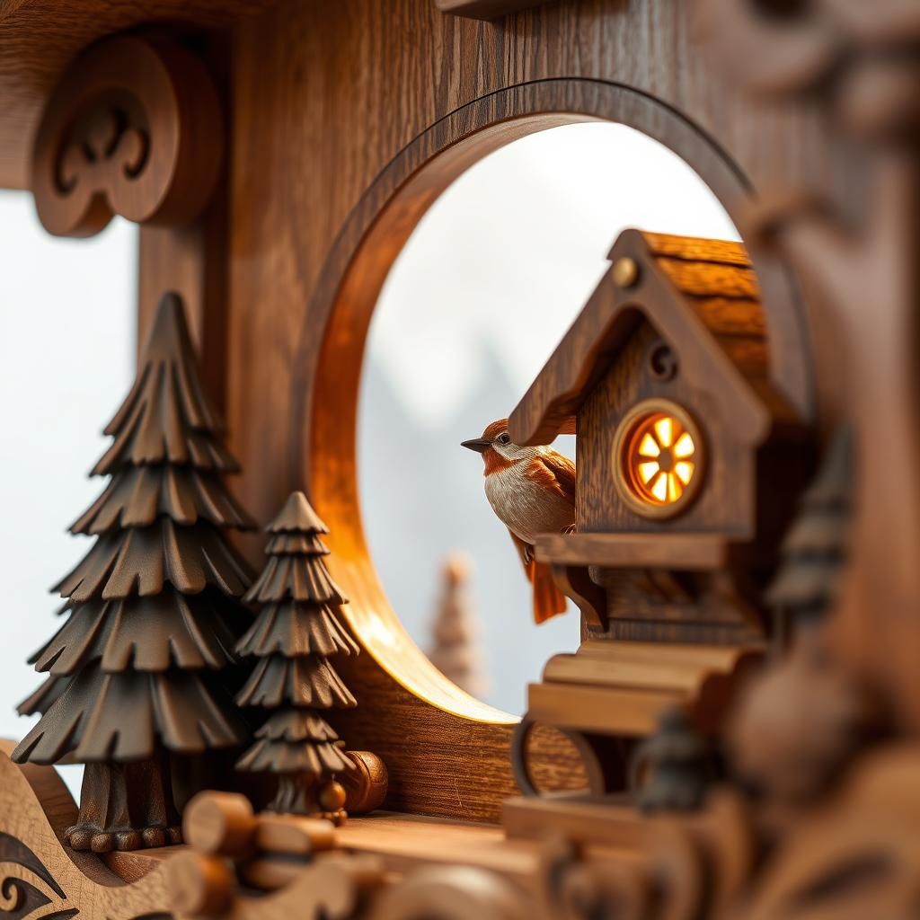 A cuckoo clock in cherry wood