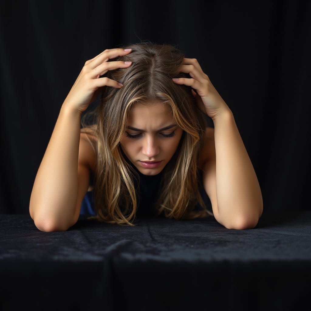 Photorealistic Portrait of Woman Resting Head on Table
