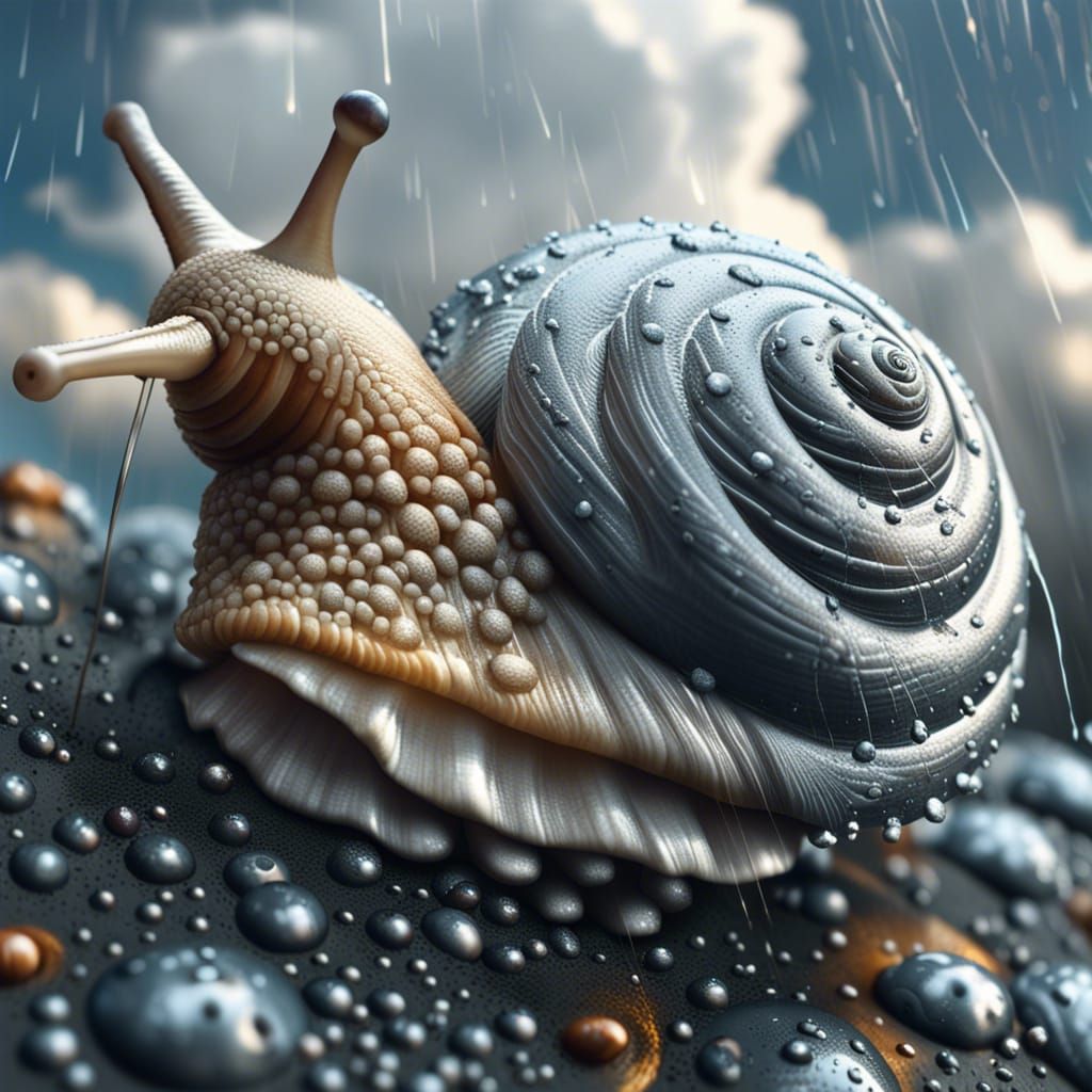 Hyperdetailed Snail in Rain, Photorealistic Image