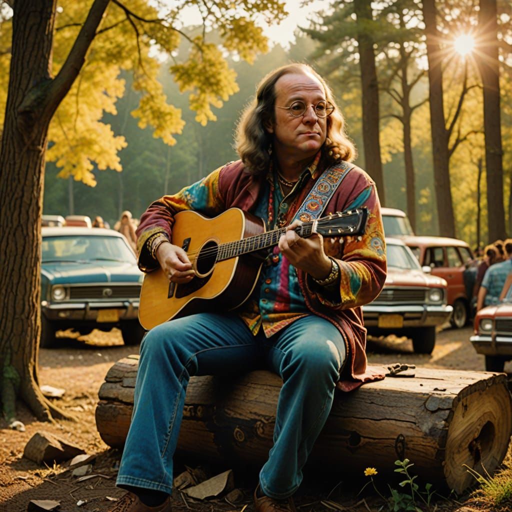 Ben Franklin Rocks Woodstock in Hippie Chic