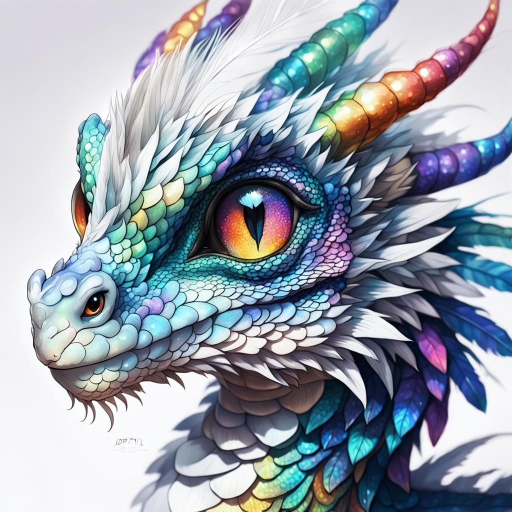 Cute Dragon Profile with Iridescent Scales in Anime Style
