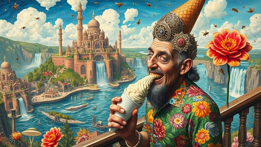 Floating Water City: Psychedelic Art in Bosch Style