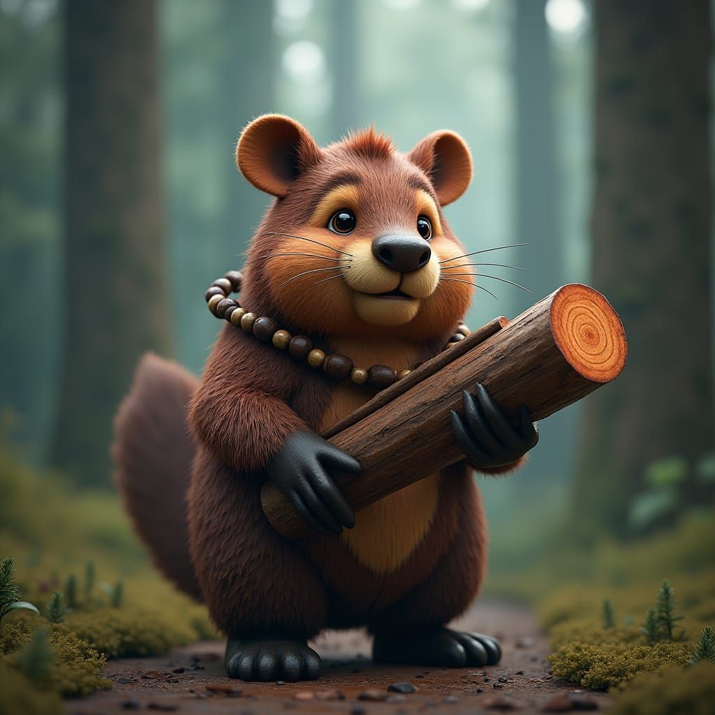 3D Beaver Lumberjack in Forest Scene