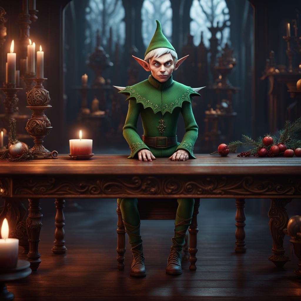 Sinister Elf Figurine on a Shelf: Fantasy Concept Art