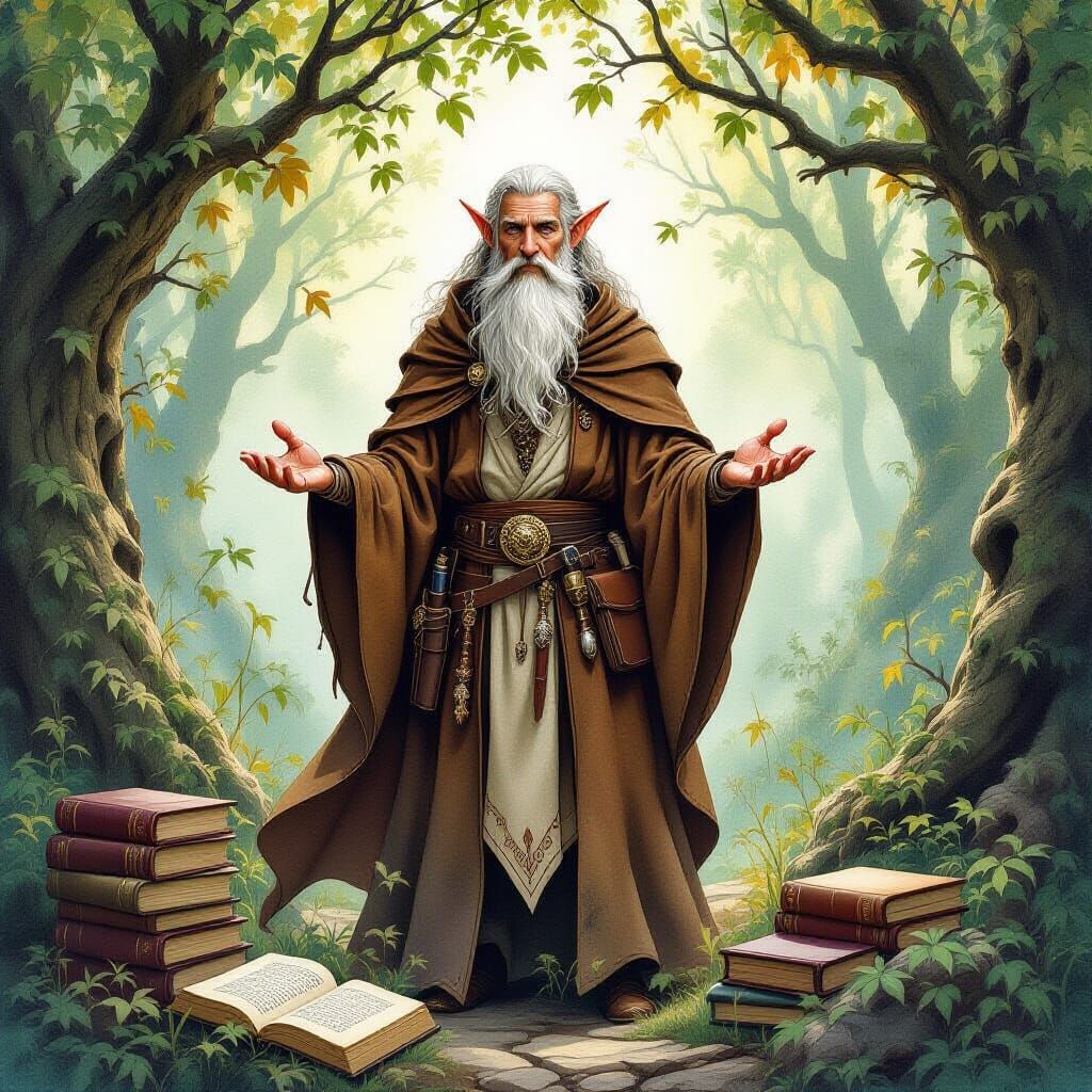 Owlin Wizard in Mystical Forest: Watercolor Art