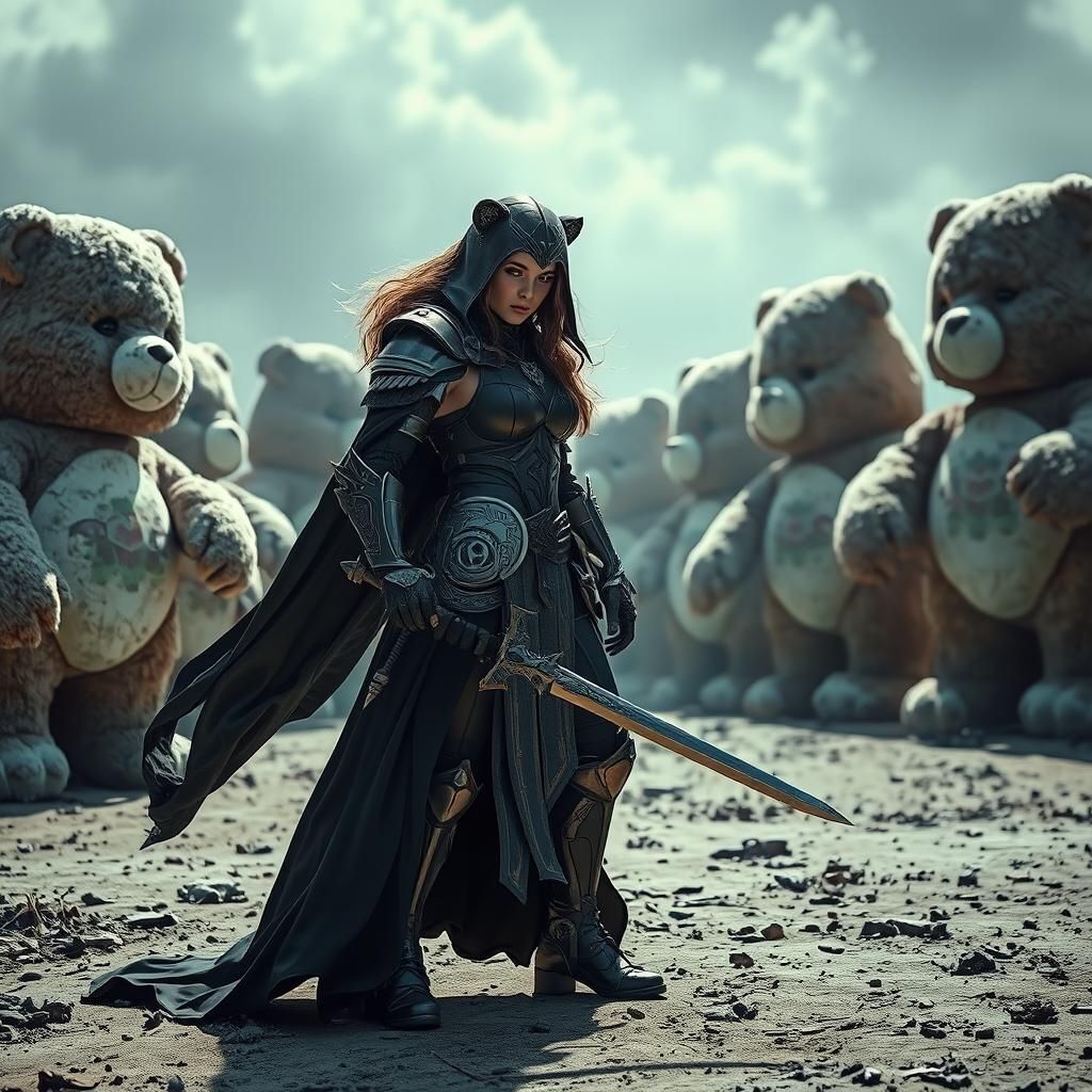 Female Warrior in Twisted Care Bears Landscape