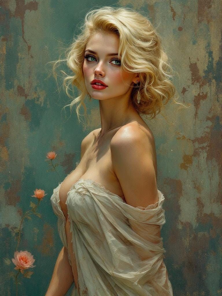 1950s Pin-Up in Alphonse Mucha and Waterhouse Style