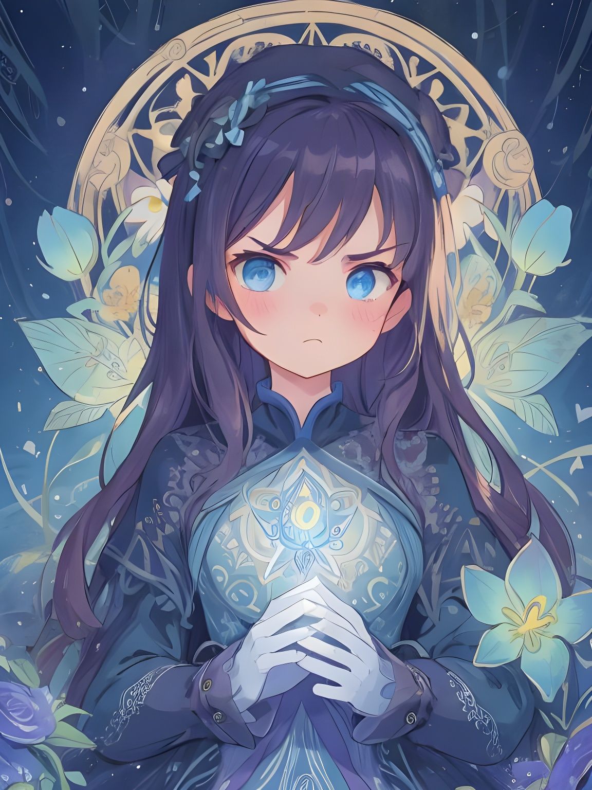 Girl Casting Magic in Steampunk Art Nouveau Style