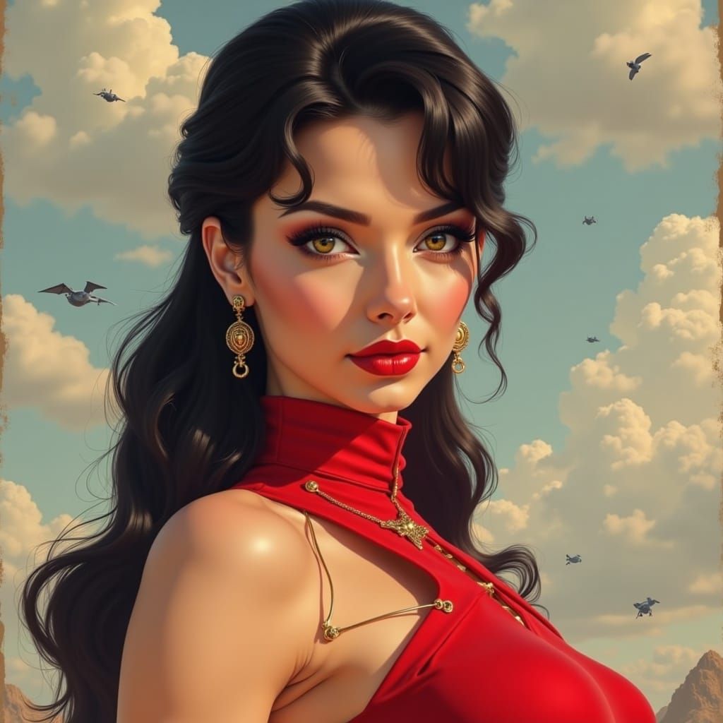 Sci-Fi Pin-Up in Red Attire