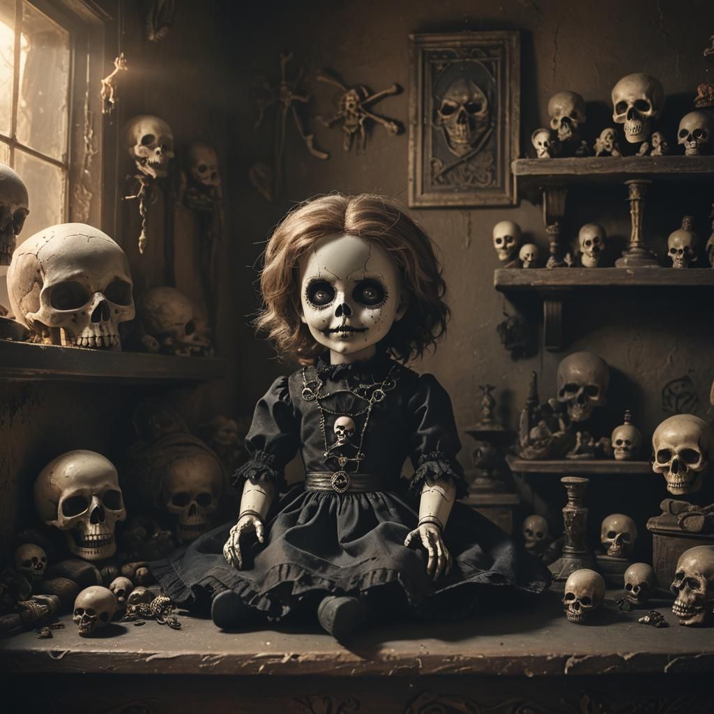 Eerie Doll in Abandoned Room: Dark Fantasy Matte Painting