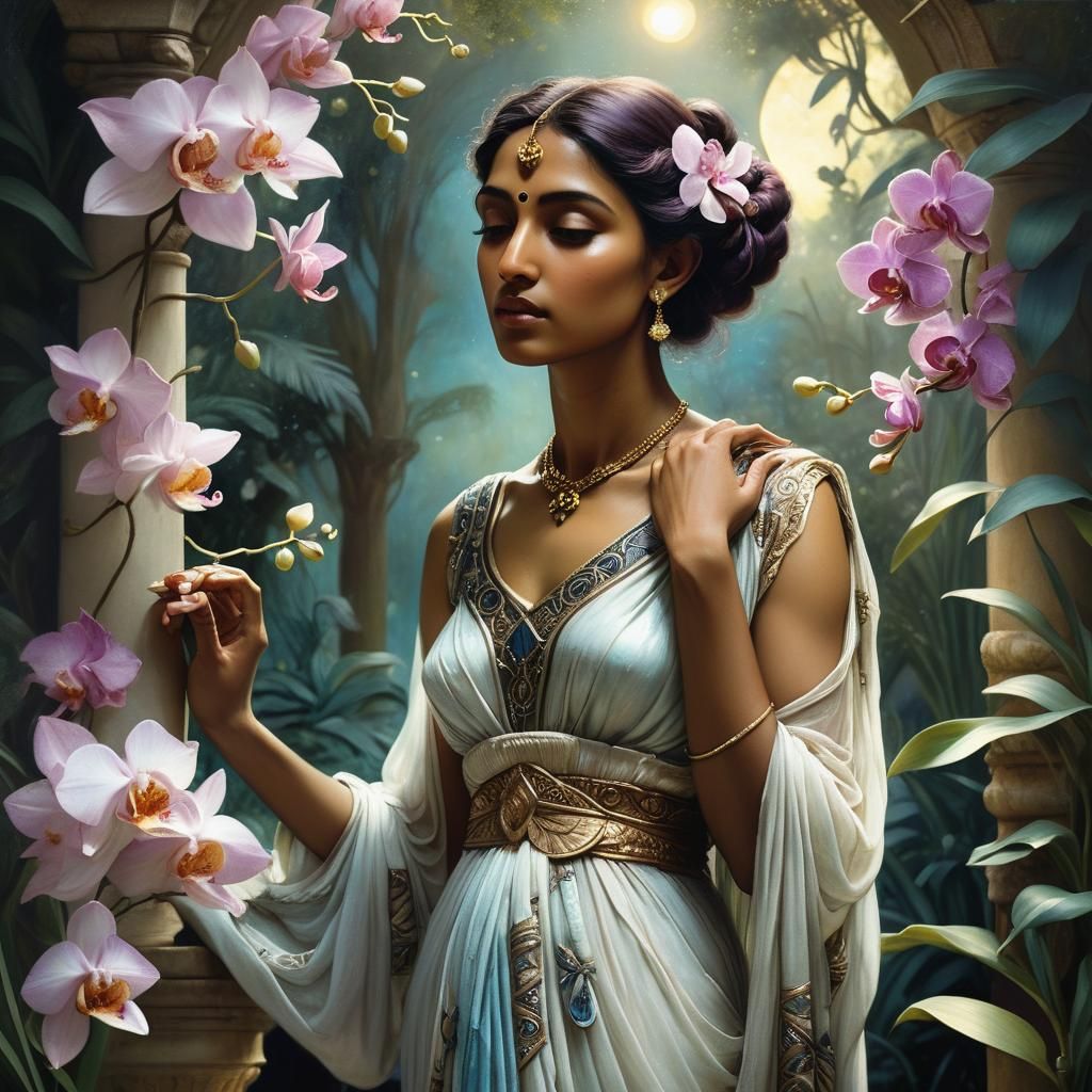Moonlit Orchid: A Swynnerton-Inspired Fantasy Portrait