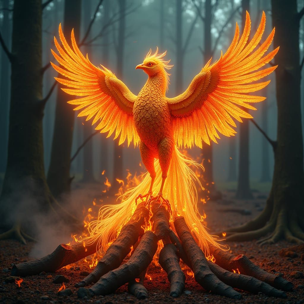 Phoenix Rising in Neon Surrealism