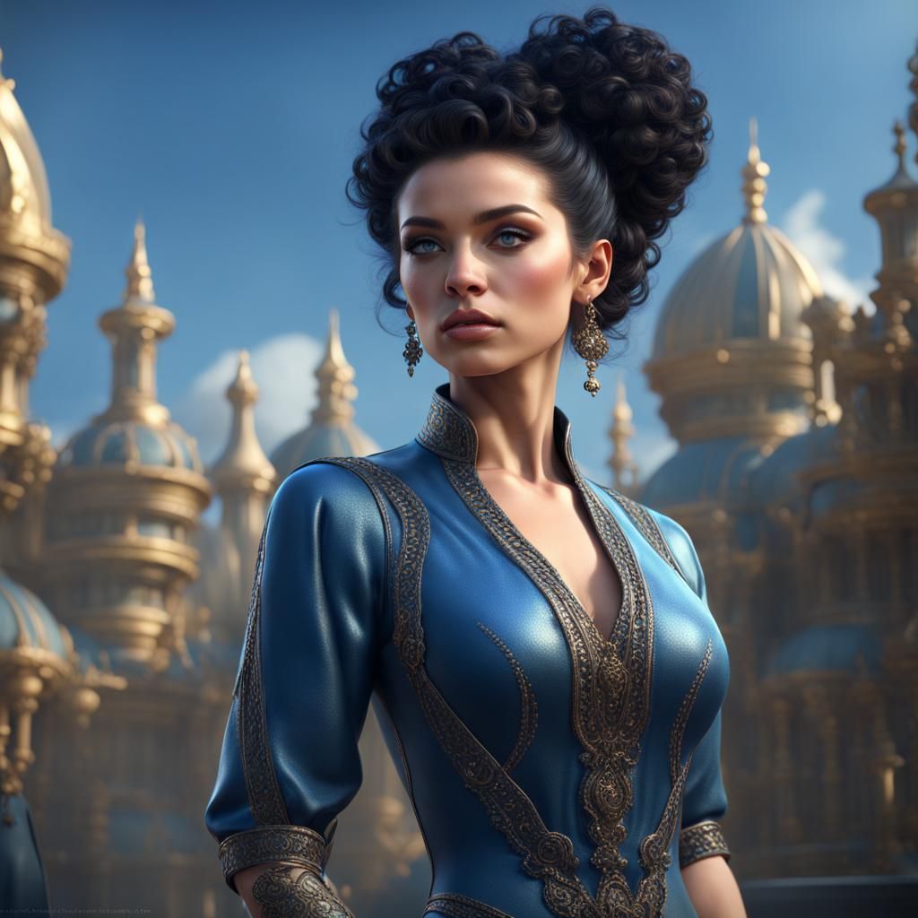 Fantasy Woman with Black Hair in Digital Painting