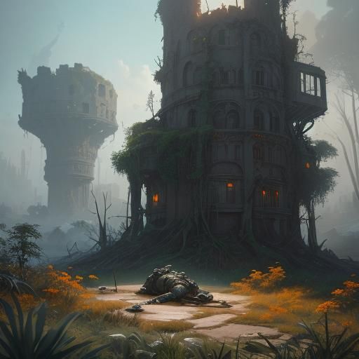 Fallen Soldier in Ancient Ruins: Fantasy Concept Art