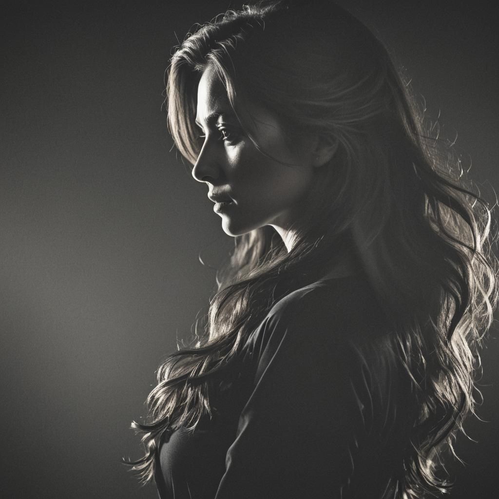 Dramatic Woman in Profile with Flowing Hair