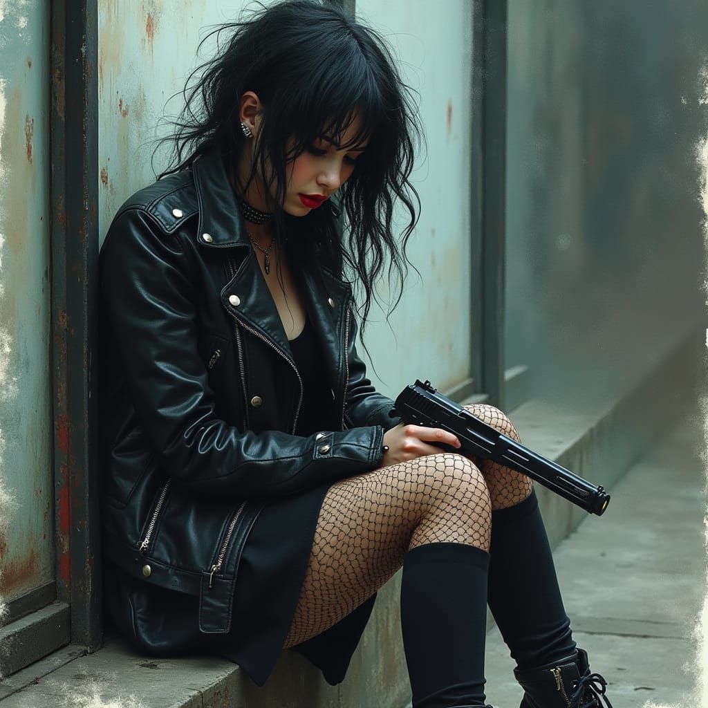 Goth Punkette Contemplates Fate in a Gritty, Watercolor-Insp...