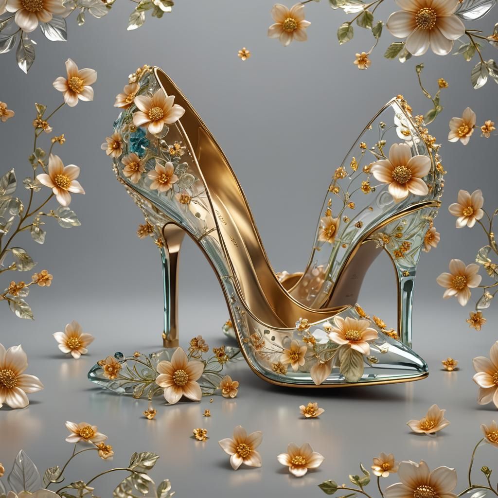 Glass High Heel Shoe with Enamel Flowers