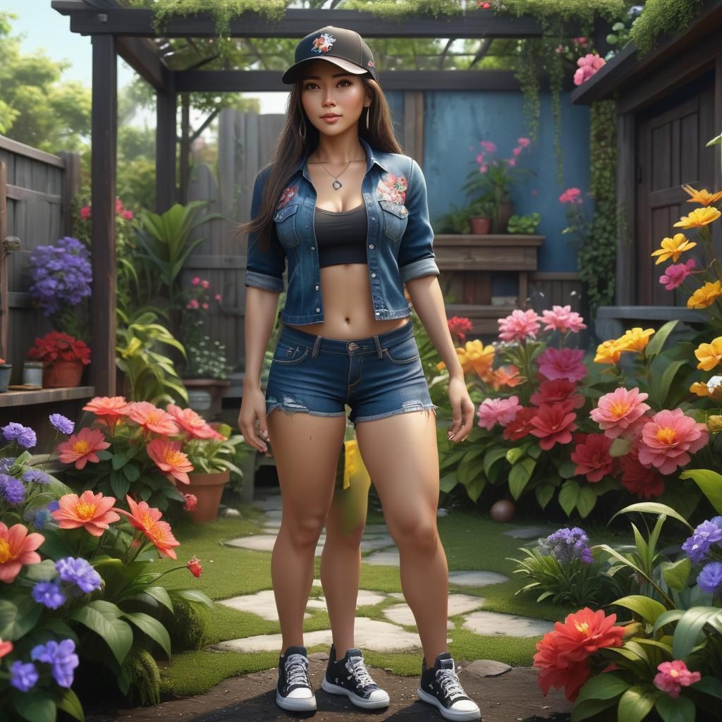 Beautiful Filipina in Backyard, Detailed Matte Painting