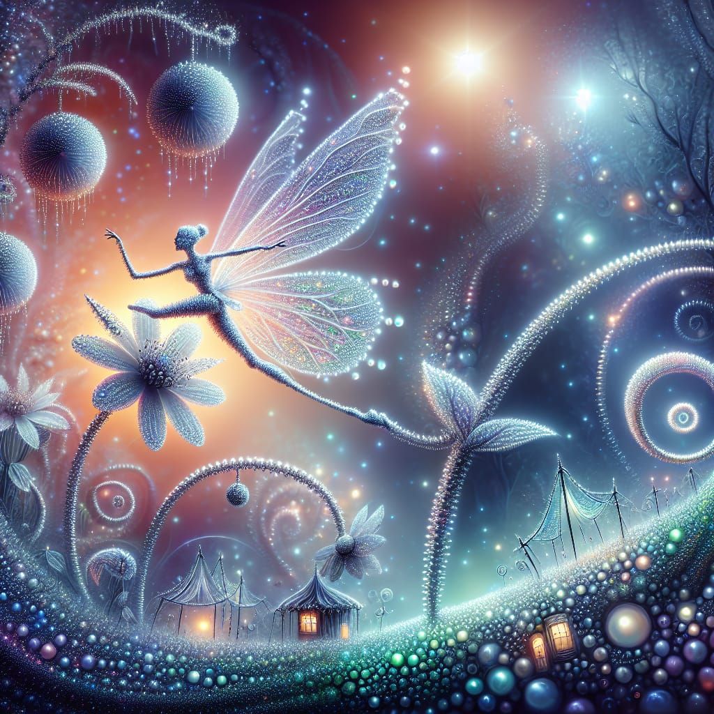 Dewdrop Fairy Ballet on Bioluminescent Flower