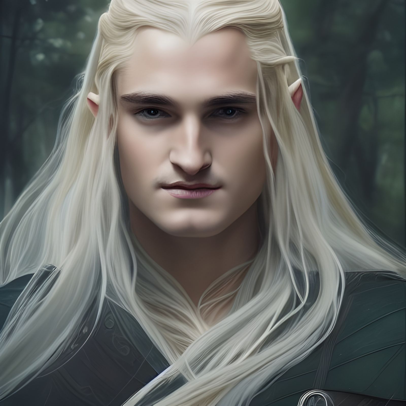 LOTR, young Legolas Greenleaf, Prince of the Elves of Woodland Realm, extremely handsome with long silver hair