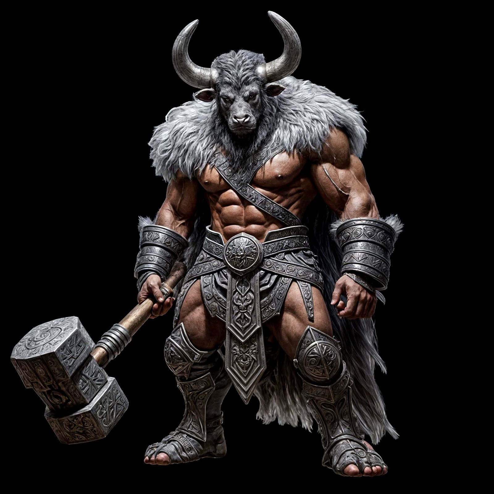 Imposing Fur-Clad Minotaur with Hammer