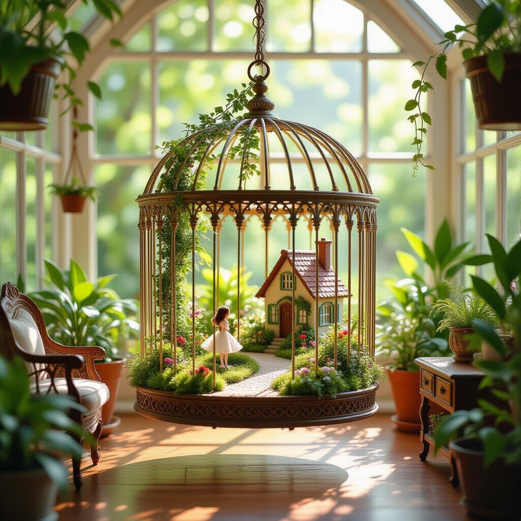 Miniature Fairy World Inside a Birdcage