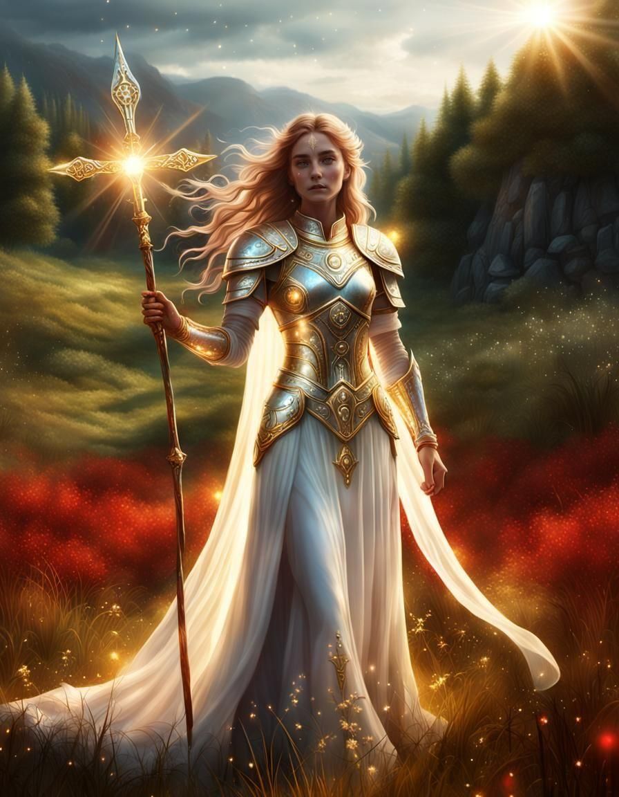 Glowing Priestess in Meadow: Digital Matte Painting